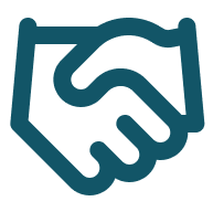 Outlined handshake icon, symbolizing agreement or partnership.